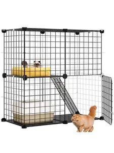 2-Tier Large Cat Cage,Indoor And Outdoor Pet Cage,Versatile DIY Pet Playpen With Removable Metal Wiring, Kitten House With Stairs For Small Pets - Puppies, Rabbits, Bunnies, Squirrels