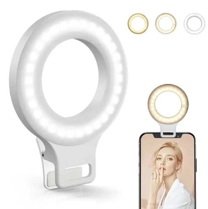 Clip-on Selfie Ring Light for Cellphones - Rechargeable 60 LED Portable Accessory with 2 Modes, 5 Brightness Levels, Clip Mount, Charger Included, Ideal for Picture Taking & Smartphone Filming Setup, Accessories, Includes Charger
