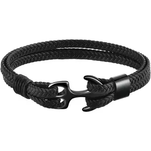 Bracelet for Men & Women,  Cowhide Leather Wrap Bracelet, Multilayer  Anchor Cuff Bracelet, 3 Sizes for Men/Women/Couples/Lovers/Partners