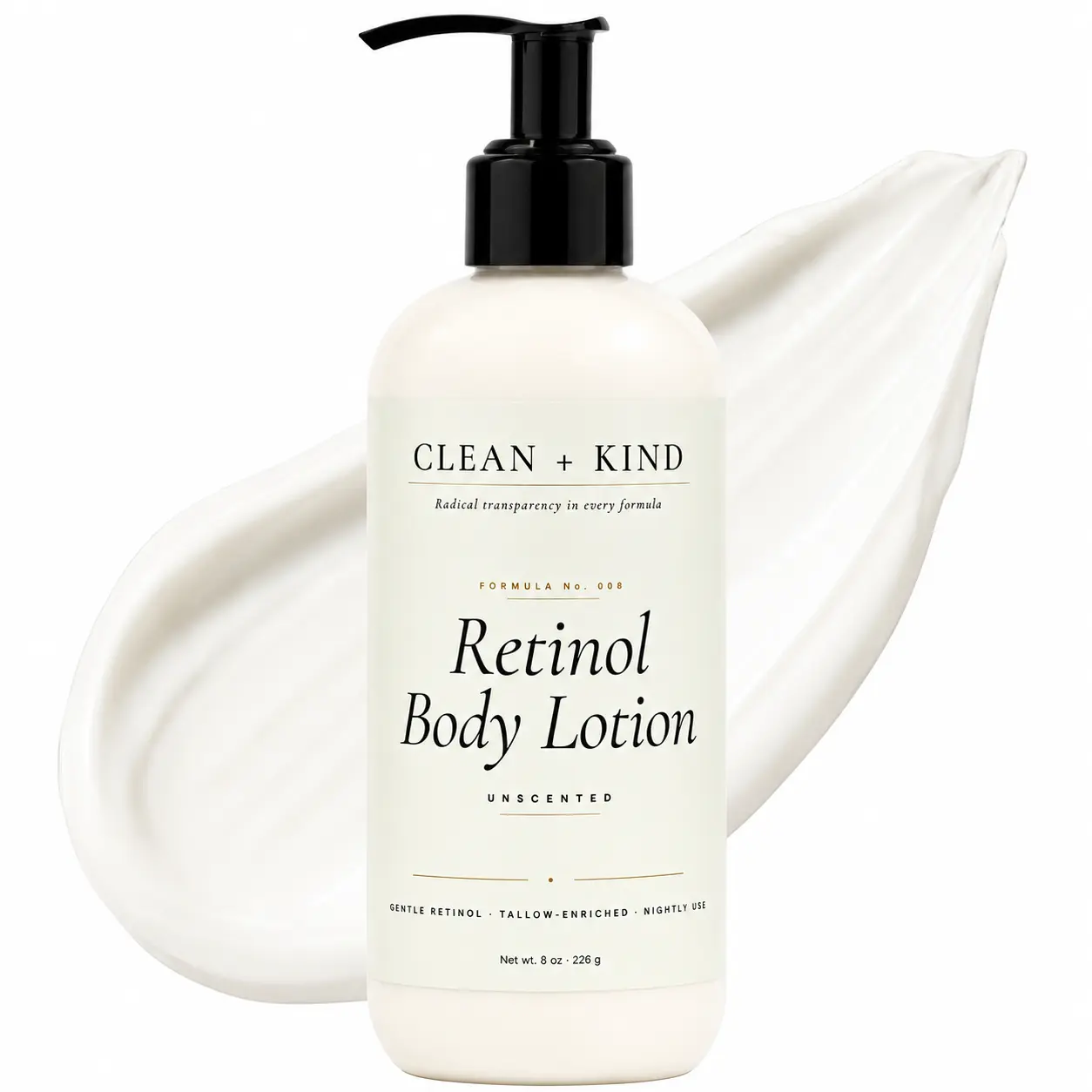 Clean + Kind Retinol Body Lotion – Tallow-Enriched Hydrating Moisturizer, Unscented, 8 oz Clean + Kind Retinol Body Lotion – Tallow-Enriched Hydrating Moisturizer, Unscented, 8 oz