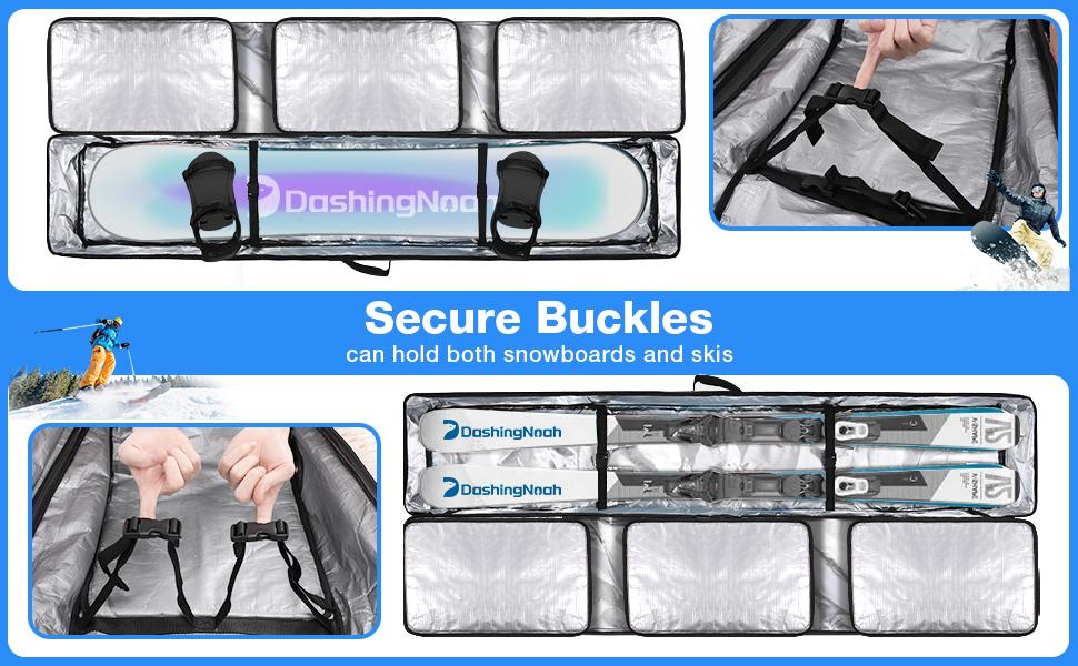 Waterproof Ski Bag with Wheels, Double Rolling Snowboard Bag for Air Travel Extendable From 155CM-187CM, with 3 Padded Outside Compartment Storage Helmet, Boots, Goggles, Jackets