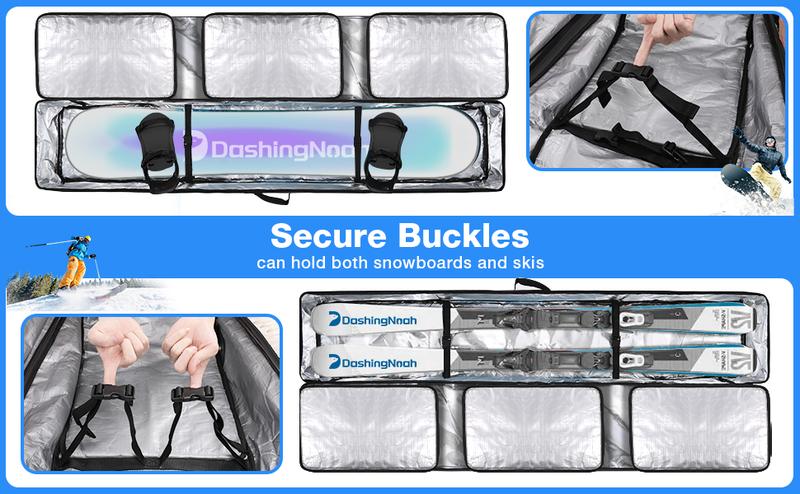 Waterproof Ski Bag with Wheels, Double Rolling Snowboard Bag for Air Travel Extendable From 155CM-187CM, with 3 Padded Outside Compartment Storage Helmet, Boots, Goggles, Jackets Waterproof Ski Bag with Wheels, Double Rolling Snowboard Bag for Air Travel Extendable From 155CM-187CM, with 3 Padded Outside Compartment Storage Helmet, Boots, Goggles, Jackets