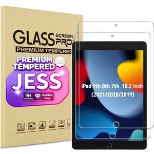JESS 2 Pack Screen Protector for iPad 9th 8th 7th Generation 10.2 Inch (2021/2020/2019), Tempered Glass Film for A2602 A2603 A2270 A2197 -ClearSuper Durable, Anti-Fingerprint, Supports Apple Pencil, High Hardness