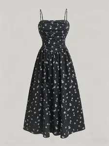 Women's Elegant Chic Printed Halter Dress, Sexy Fitted Solid Pattern Clothing, Perfect for Stylish, Ideal for Special Occasions