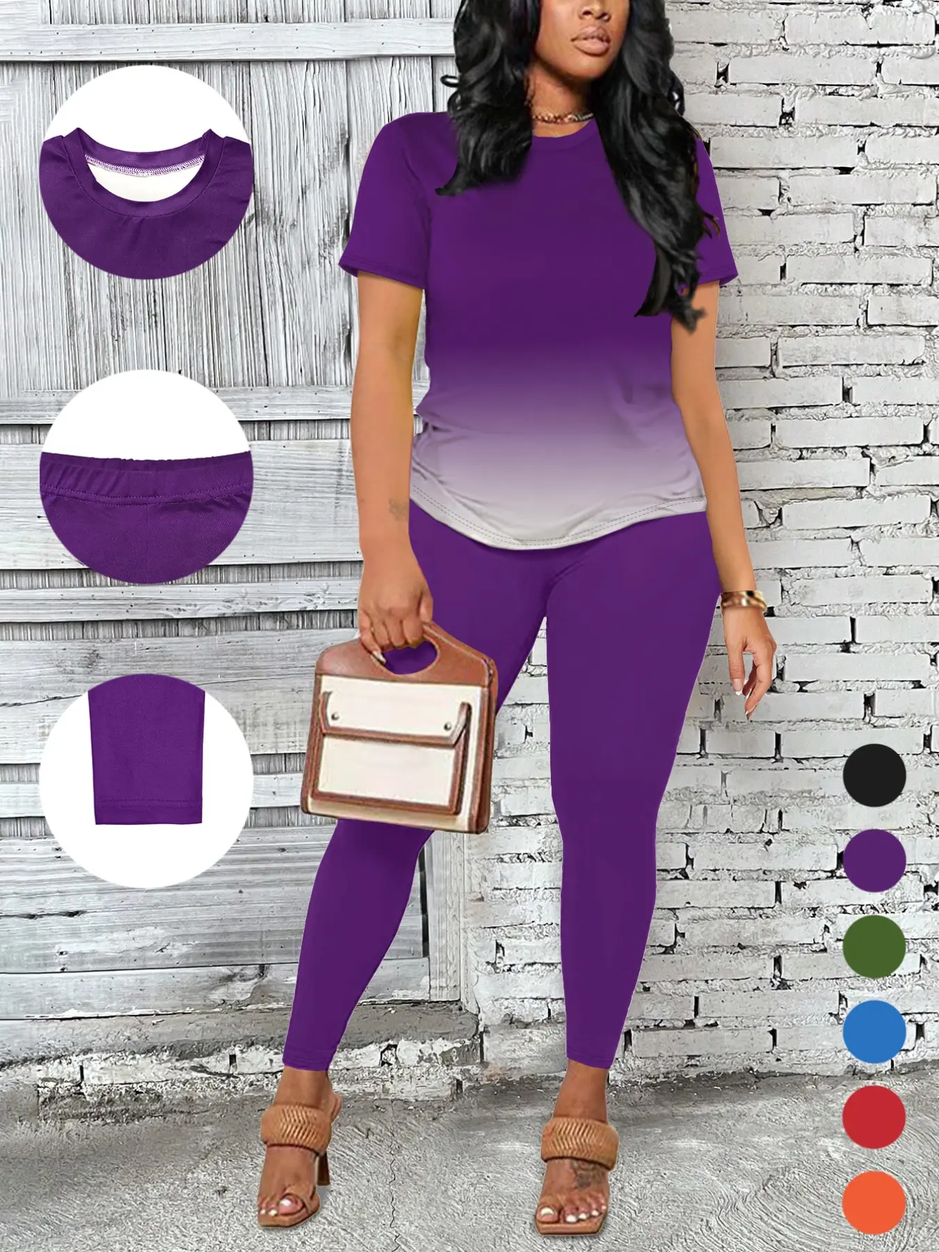 Women's Gradient Ombre Short Sleeve Long Pants Set, Lady, Clothes, Fitted, Womenswear, Casual Home Wear, Comfortable and Stylish, Perfect for Daily Use, Ideal for Relaxing at Home, Casual Summer Set, Cozy Lounge Set