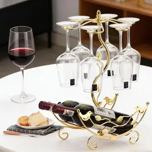 Wine Rack with Glass Holder-Hold 2 Wine Bottles and 6 Glasses