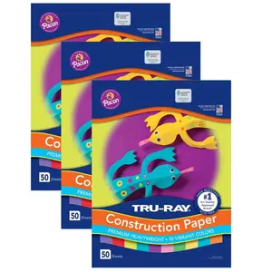 212 MAIN Dixon Ticonderoga Construction Paper - 10 Bright Hues, Vat-Dyed Pulp, Fade-Resistant, 50 Sheets, 3 per Pack - for DIY Scrapbooking