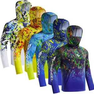RODEEL 915 Sun Hoodie Shirts w/ Mask Neck Gaiter Men UPF 50+ UV Protection Long Sleeve Lightweight Quick Dry Moisture Wicking Breathable Cooling Athletic Activewear for Outdoor Sport Fishing Boating Hiking Construction Roofing Landscaping Tree Service