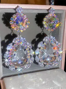 Shiny Crystal Rhinestone Water Drop Earrings for Women, Party Wedding Holiday Wear, Unique Design Earrings, Zinc Alloy Flowers Design, All Seasons, Dangle Earrings