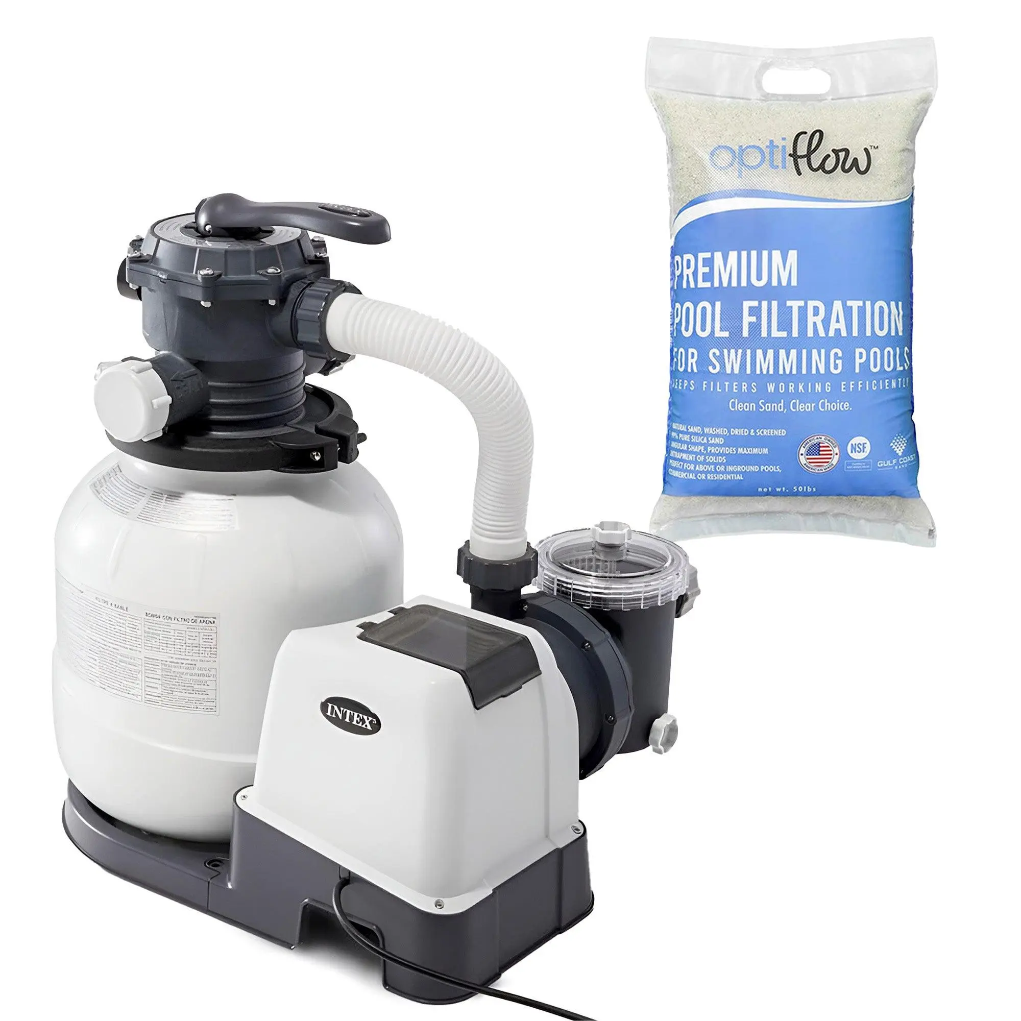 Intex Krystal Clear 2100GPH Sand Filter Pump & OptiFlow Premium Pool Filter Sand Intex Krystal Clear 2100GPH Sand Filter Pump & OptiFlow Premium Pool Filter Sand
