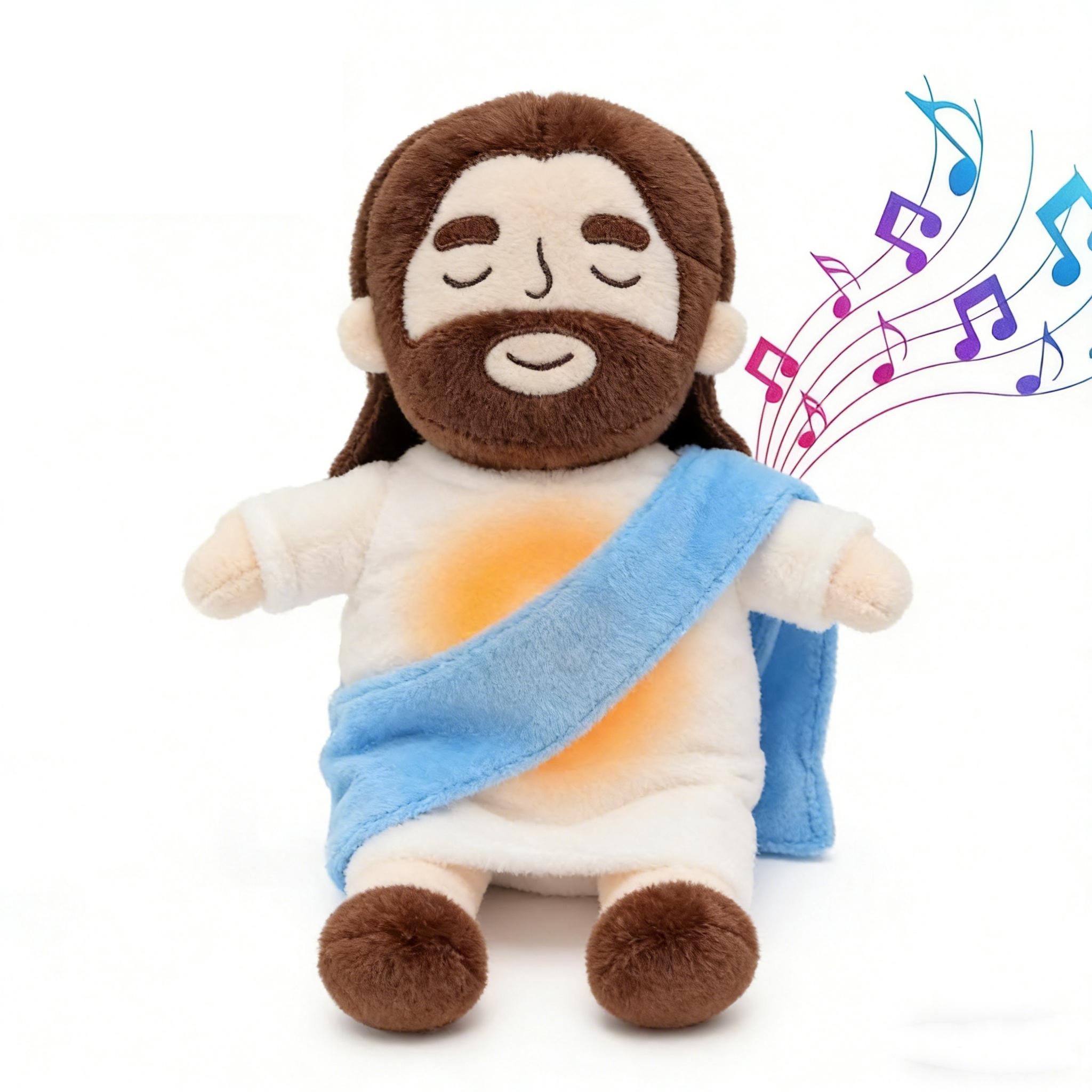 Jesus Breathing Plush Toy with Light & Music, 15" Soft Christian Gift, Easter & Mother's Day Gift for Kids, Baptism Religious Decor
