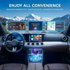 Phoebus Link Magic Mini Wireless CarPlay & Android Auto Adapter - 21mm Transparent Purple Design, 5.8GHz Fast Pair Dongle for Clutter-Free Dashboard