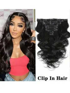 Body Wave Glueless Clip In Human Hair Weave Extensions Brazilian 100% Raw Virgin Body Wave Hair Clips in 8 Pcs/Set For Women