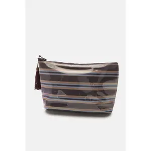 Cashmere Makeup Bag - Coffee Stripe