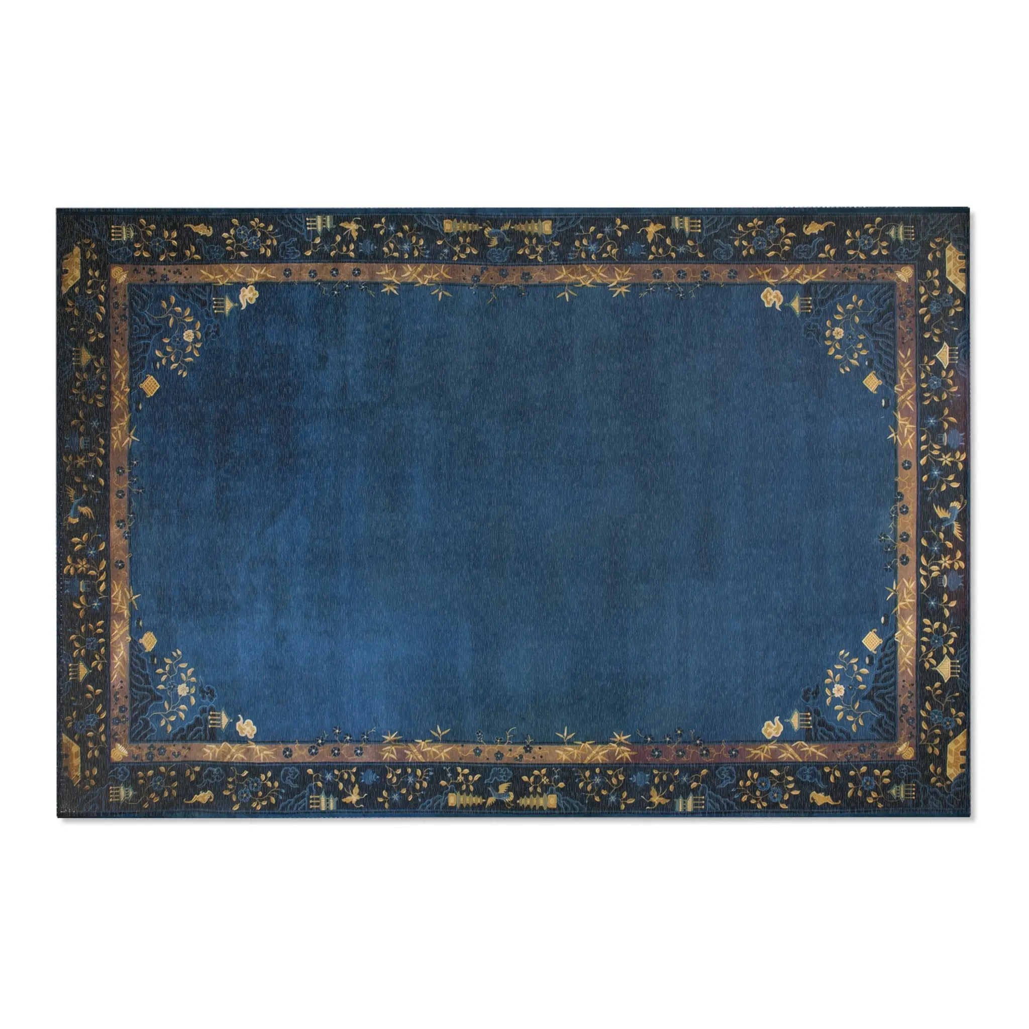 The Midnight Peking Rug — Antique Chinese-Inspired Blue Chenille Area Rug for Dark, Elegant Interiors
