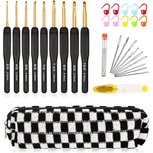 31 count Crochet Hook Set, Black  Crochet Hooks  with Grips for  Hands, Crochets  Set with Knitting & Crochet Supplies, Ideal  for Crocheting Beginner Lover