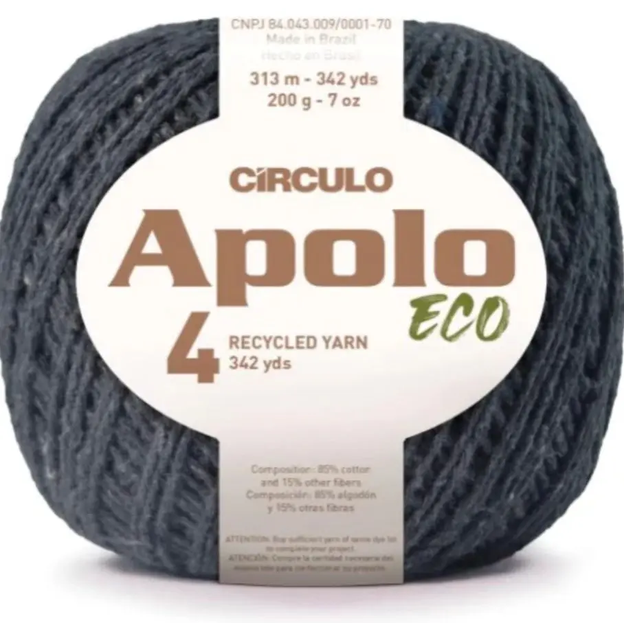 Circulo Apolo Eco 4/4 Yarn – Recycled Yarn 85% Cotton and 15% Other Fibers (Pack of 1 Ball) – 7 oz, 342 yds – DK (8676 - Lead)