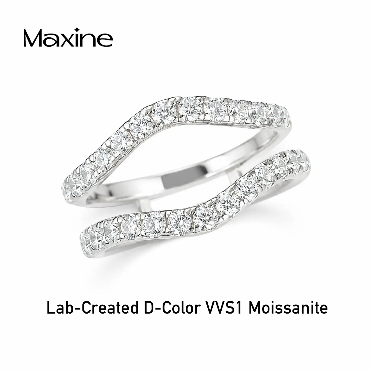 Maxine Lab-Created Moissanite Jacket Ring,18K White Gold Plated Wedding Band Enhancer
