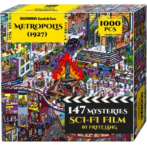 QUOKKA 1000 Piece Puzzle for Adults – Metropolis 1927 Sci-Fi Inspired Jigsaw with 147 Hidden Mysteries
