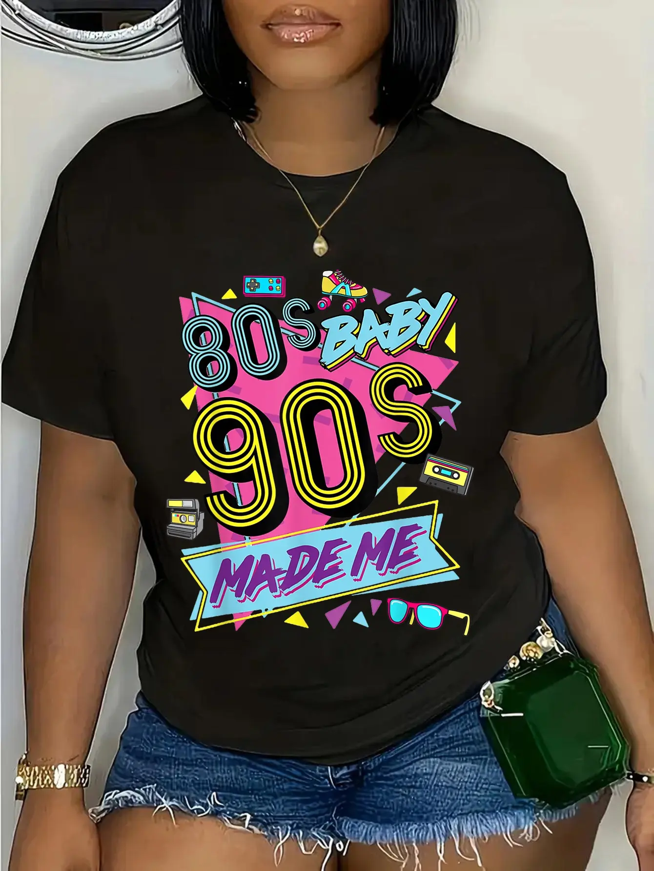 Graphic T-Shirt for Women, Retro 80s & 90s Made Me Tee, 100% Cotton Short Sleeve Everyday Streetwear Top, Shortsleeve, Casual, Tshirt, Round Neck, Vintage 90S Clothes, Women's Fashion, 80S Baby, Holiday, Machine Washable, Retro Look