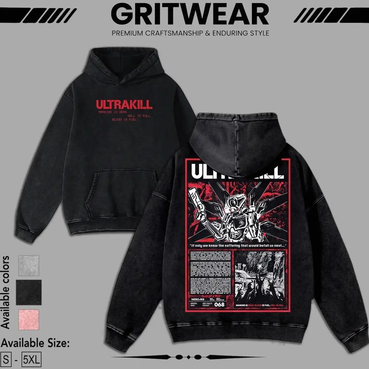 Ultrakill Video Game Washed T-Shirt, Sweater, Hoodie , Indie FPS Game Shirt, Gift For Game Fan, Streetwear Clothes 2FC