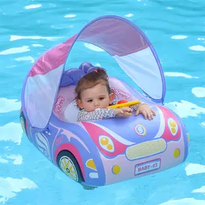 Swimbobo Baby Inflatable Thicken Safety PVC Swimming Ring Seat Boat with Adjustable Canopy UPF 50 Sun Protection for Kids 3+ Years Old Pool Floaters Safe Water Play