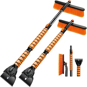 39" Extendable Snow Brush with Ice Scraper &  for  Windshield,Rotating Auto Snow Brush with  Grip,Heavy Duty  Snow Brush and Ice Scraper Combo for  SUV,Orange