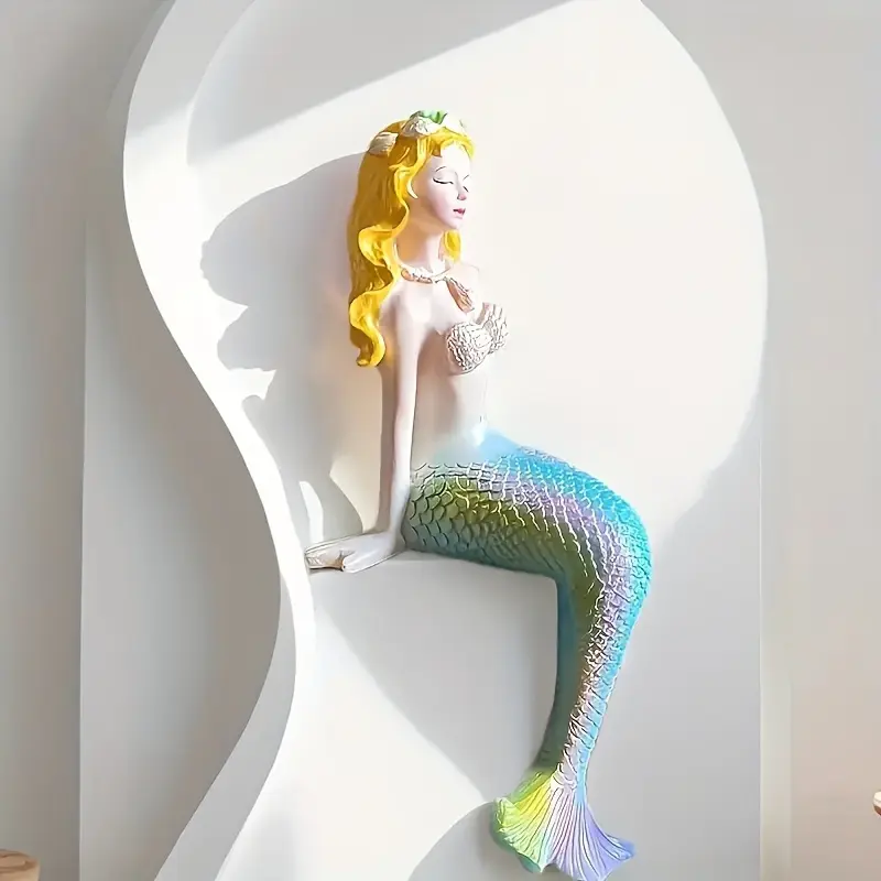 Gradient Macaron-Colored Lightweight Resin Mermaid Girl Sculpture with Tail - Ocean-Themed Home Decor Statue in Box, Creates Dreamy Mermaid Atmosphere, Mothers Day Gift for Bedroom Shelf Display