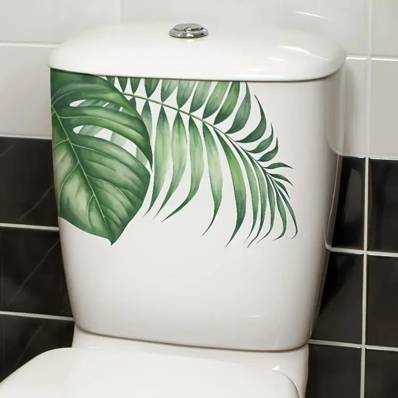 Tropical Rainforest Green Leaf Pattern Toilet Tank Cover Sticker, 1/2 Counts Self-adhesive Bathroom Accessories Decorative Sticker, Home Wall Decoration Supplies for new year gift, Restroom Accessories