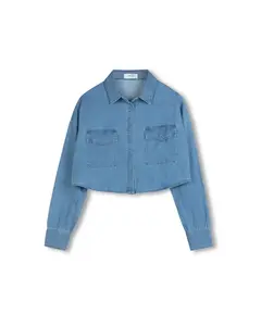 Otis Cropped Denim Shacket- Denim