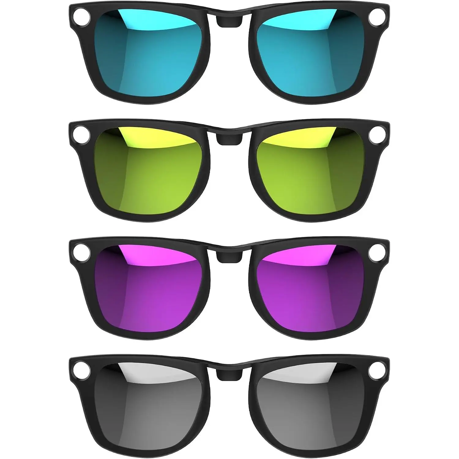 HIBLOKS Polarized Clips for Ray-Ban Meta Wayfarer Gen 2 (RW4006/RW4012 Standard 50-22) - 2pcs(Silver+Blue) Matte Black Frame, 4pcs(Yellow+Purple) Discoloration Clips, UV Protection for Beach/Skiing, Rectangle Design