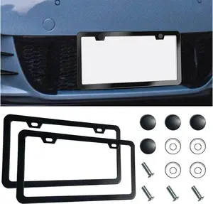 2PCS License Plate Frames, Black Matte 2 Holes License Plate Holder, Stainless Steel Car License Plate Cover with Screws