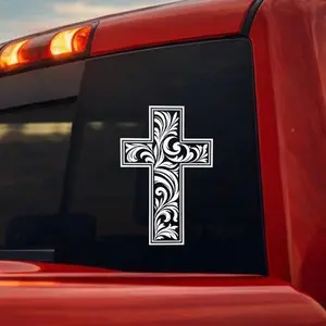 Tooled Western Floral Cross Decal Sticker, 5.5x8 in, Durable Adhesive for Western-Themed Decor (Toys & Hobbies, DIY Scrapbooking & Stamping)