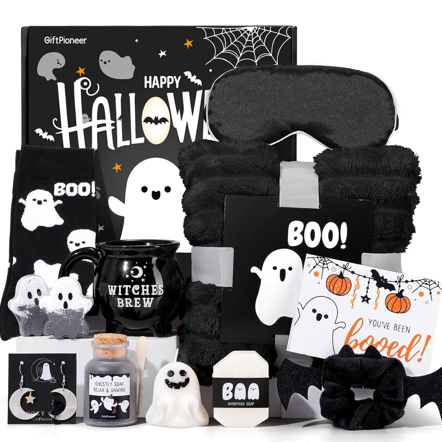 2026 Fall Halloween Gift Boo Basket Gift for Women, 11Pcs Halloween Boo Basket Stuffers with Witch Brew Mug & Boo Throw Blanket, Relaxing Spa Gift Set, Unique Halloween Gifts for Teen Girls Mom Friend Sister Wife