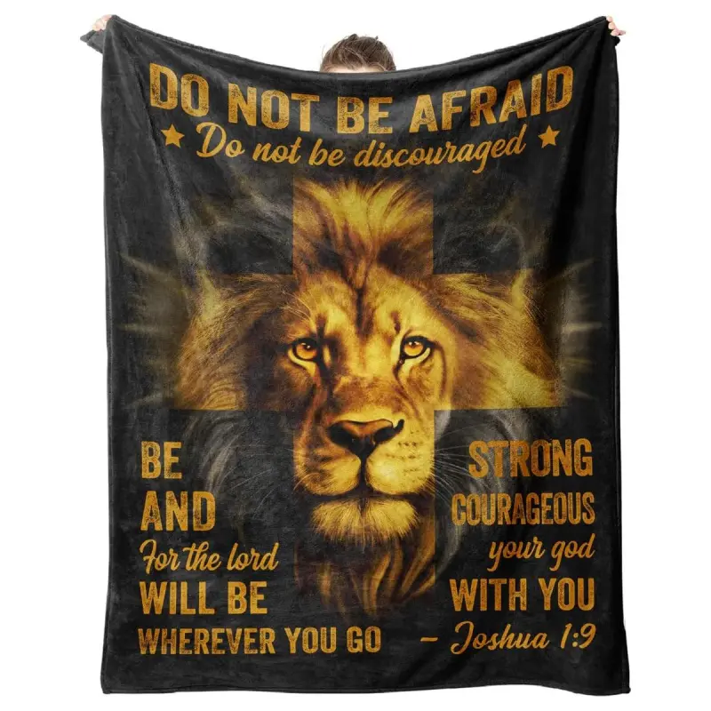 Men's Christian Woven Cozy Throw Blanket - Soft Shawl with Lion & Bible Verse, Religious Christmas Gift for Men Teens Catholics
