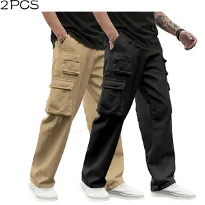 2-Pack Men’s Multi-Pocket Cargo Pants Straight-Leg Casual Long Pants