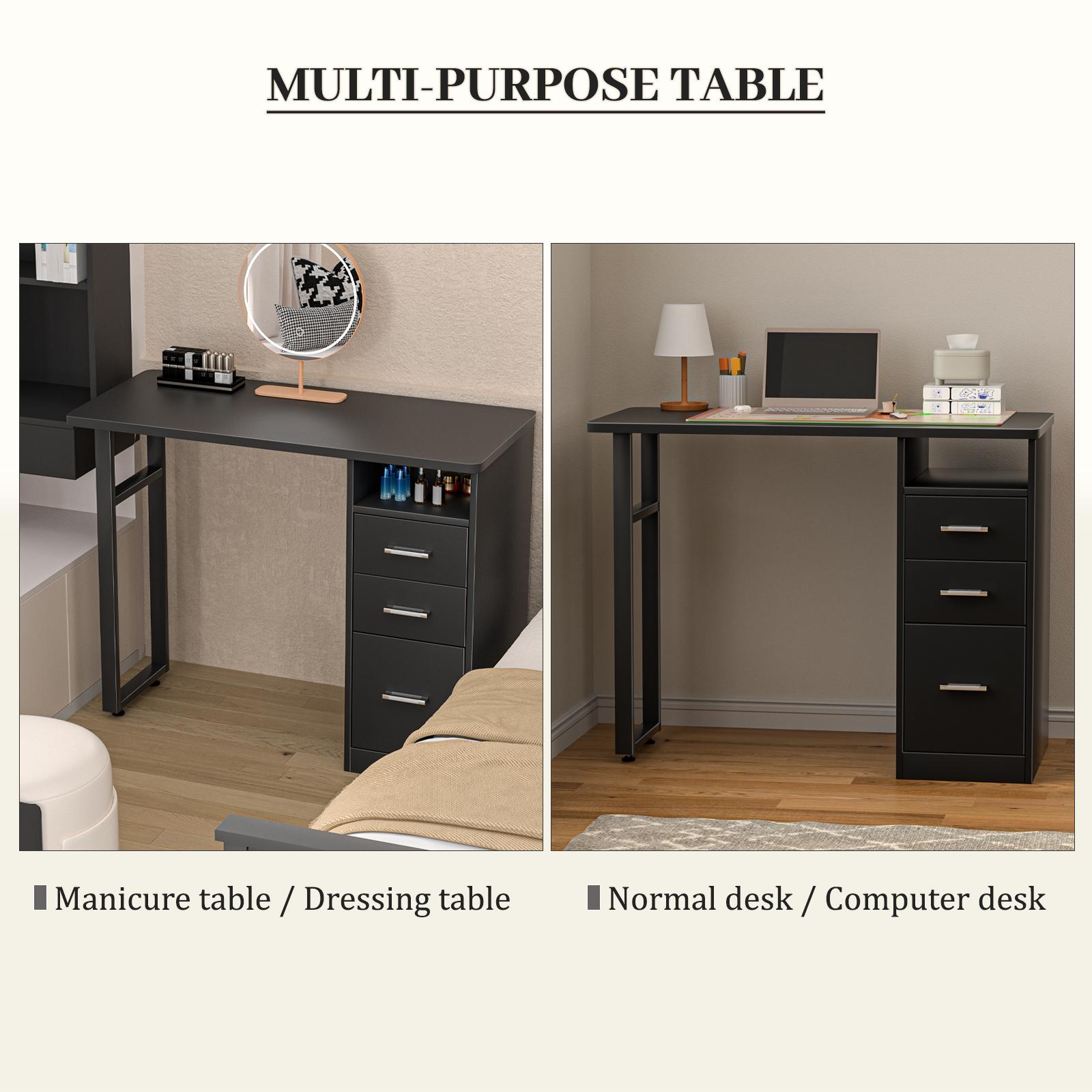 Manicure Table for Nail Tech with 3 Storage Drawers Wrist Cushion Professional Nail Station for Salon Pub