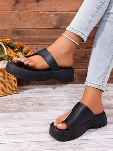 Women's Thick Sole Rubber Slip-On Sandals, Anti-Slip Height-Boosting Flat Sandals, Casual Summer Wedge Slippers, Comfortable Footwear