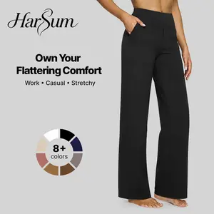 HarSum Loose High-Waist Business Casual Pants Yoga Pants Women Wide Leg Pants with Pockets Comfortable Athletic Sweatpants