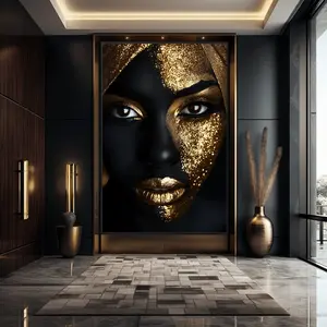 African Woman In Gold Print,Unframe African Woman Wall Art,Modern home stylish wall art room aesthetic decor canvas print wall  decor