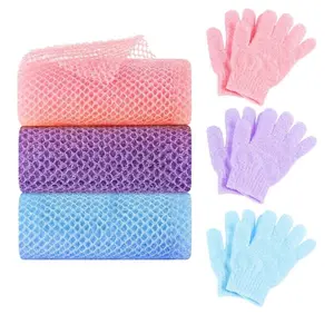 6 Pack African Net Sponge Exfoliating Glove Set, 3 Bath Sponge Body Scrubber Back Scrubber and 3 Pairs Exfoliating Gloves Mother's Day Gifts for Shower