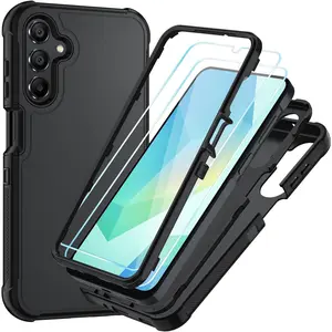 P-PCS018  for Samsung Galaxy A16 5G Case : 3-Layer Shockproof Phone Cover with HD Screen Protector,Hybrid Protective Military-Grade Drop Protection for Galaxy A16 5G Phone Case (Black/Black)