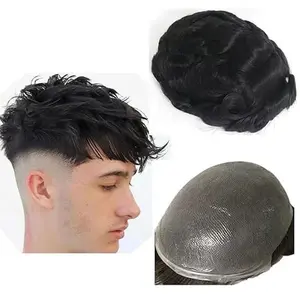 【TIMIA】Men's Wig Full PU Hair System Replacement Durable PU Men's Wig Unit for Christmas and Halloween (#1 Jet Black, 8" X 10")