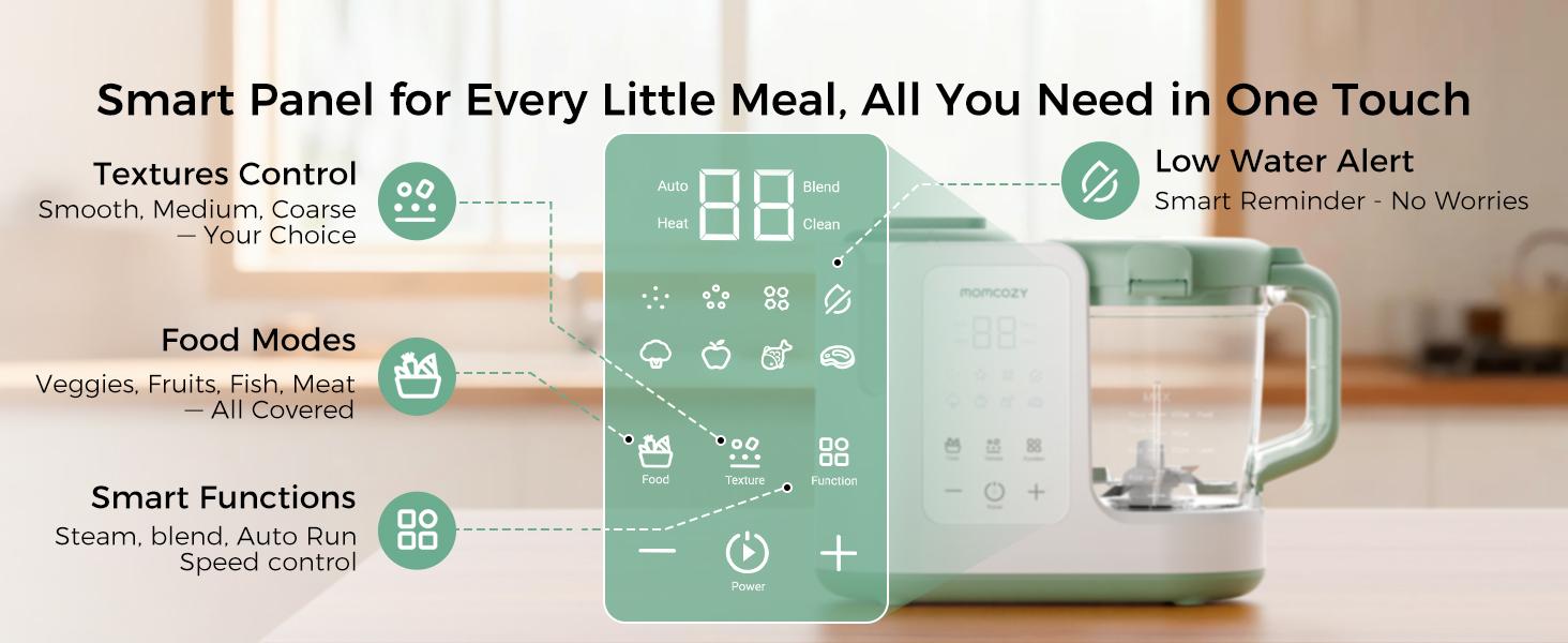 Momcozy AutoMeal Baby Food Maker – One-Step Auto Steam & Blend Food Processor, 15oz Large Cup & 6-Blade Design, Self-Cleaning, Auto 3-Stage Texture Settings for Effortless Homemade Baby Puree Momcozy AutoMeal Baby Food Maker – One-Step Auto Steam & Blend Food Processor, 15oz Large Cup & 6-Blade Design, Self-Cleaning, Auto 3-Stage Texture Settings for Effortless Homemade Baby Puree
