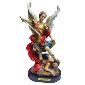 San Miguel Arcangel 12" Inches Tall wood base Elegant Saint Michael Archangel Estatua Brand New Religious Decor Protector Decoration Ornaments