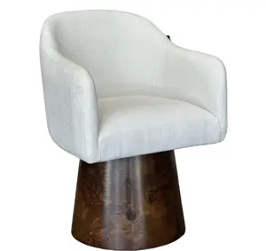 Barolo Ivory Chenille Fabric Swivel Dining Chair