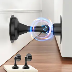 【Black】Magnetic Door Stopper, Stainless Steel Door Stopper, Door Holder for Wall & Floor Installation, No Drilling Door Stopper & Accessories for Home Use.For Bottom of Door Stainless Steel  Catch Magnet for Wall Floor Mount - Easy No Drill 3M Adhesive.