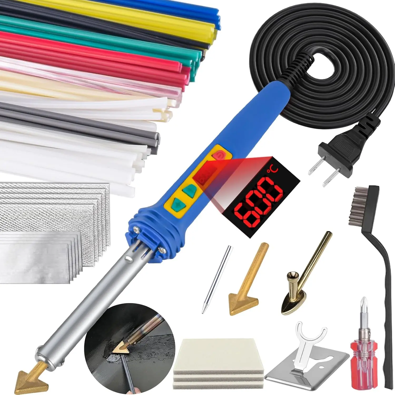 SUNMORN Upgraded 150W LED Digital Adjustable Temperature Plastic Welder, 106PCS Welding Rods Repair Kit, 4 Tips 3 IN 1 Soldering Iron Kit, Plastic Welding Kit for DIY Bumper Kayaks