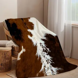1Pc Faux Animal Fur Textured Striped Print Decorative Throw Blanket, White Central Stripe With Light And Dark Brown Patches, Soft And Fluffy, Suitable For Beds, Sofas, Camping, Travel, And Offices The Perfect Gift For Nature And Animal Lovers