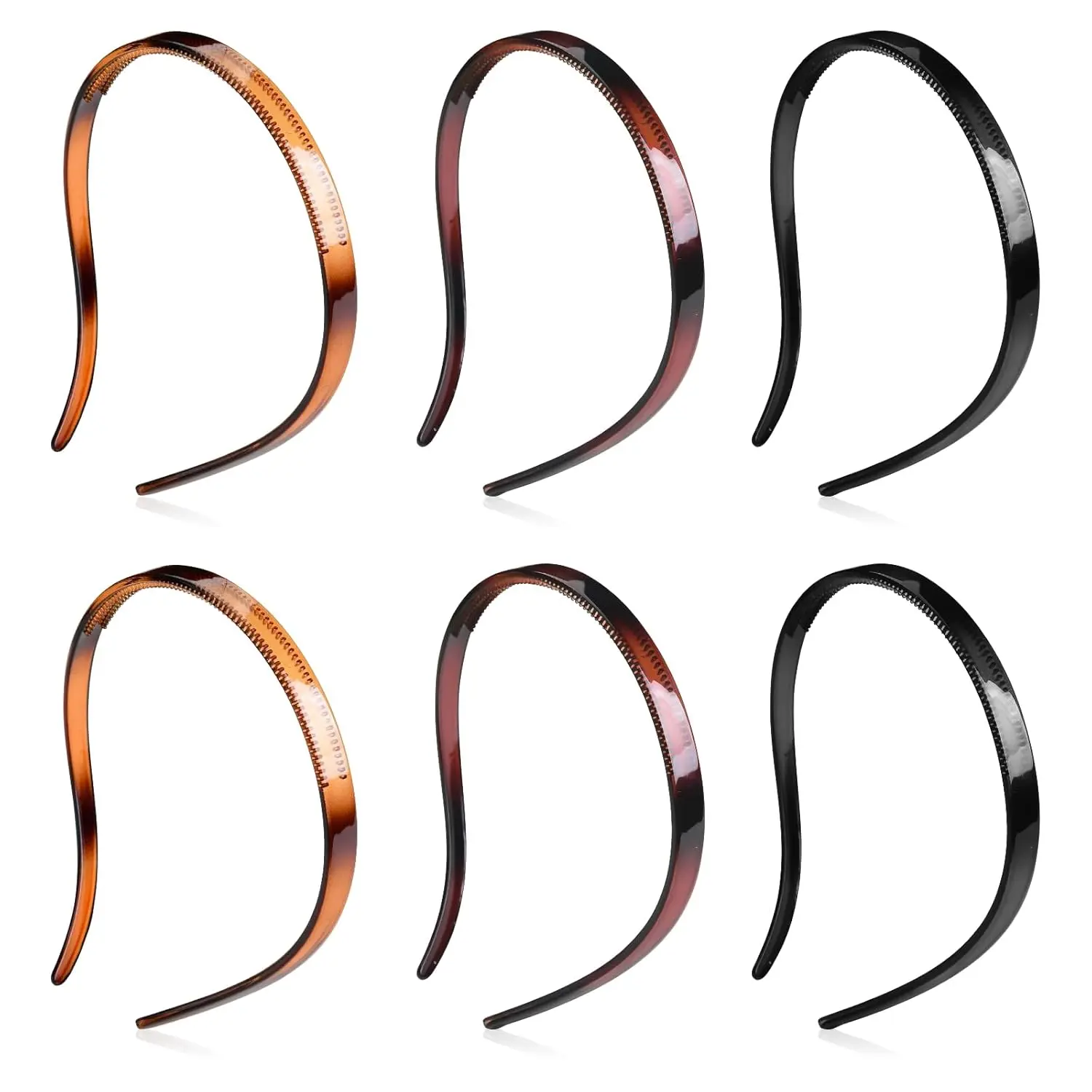 6 count Plastic HairBand Designed for Eyewear No  No  Comfortable Headbands for Women Fashion Thin Headbands Non Slip (Black, Tortoise,coffee)